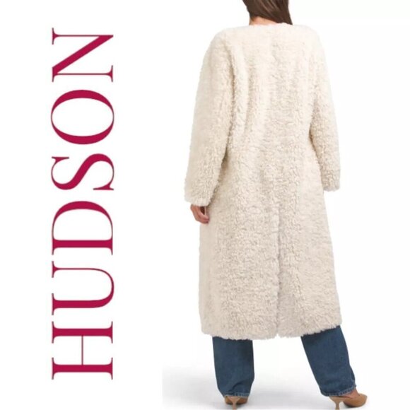 NWT HUDSON JEANS REVERSIBLE SHEARLING TEDDY COAT IVORY POLISHED ELEVATED, SMALL - Picture 7 of 16